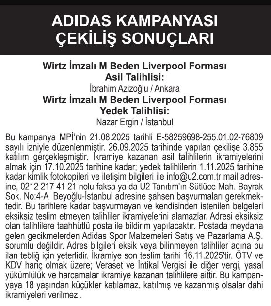 Adidas Liverpool Forması Çekiliş Sonuçları