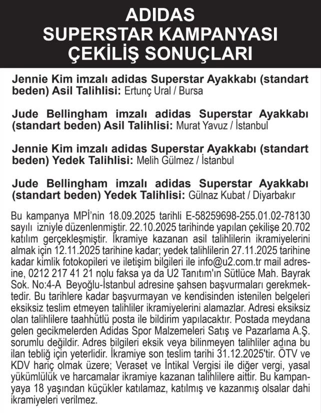 Adidas Superstar Çekiliş Sonuçları