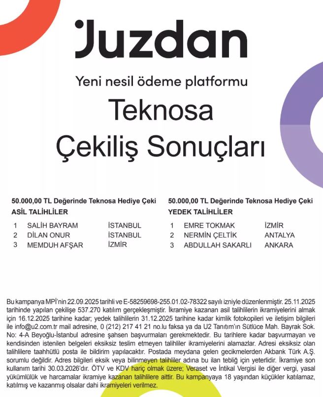 Akbank Juzdan Teknosa Çekiliş Sonuçları