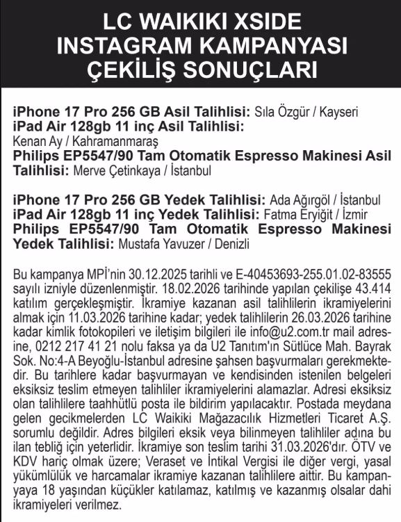 LCW Xside çekiliş sonuçları