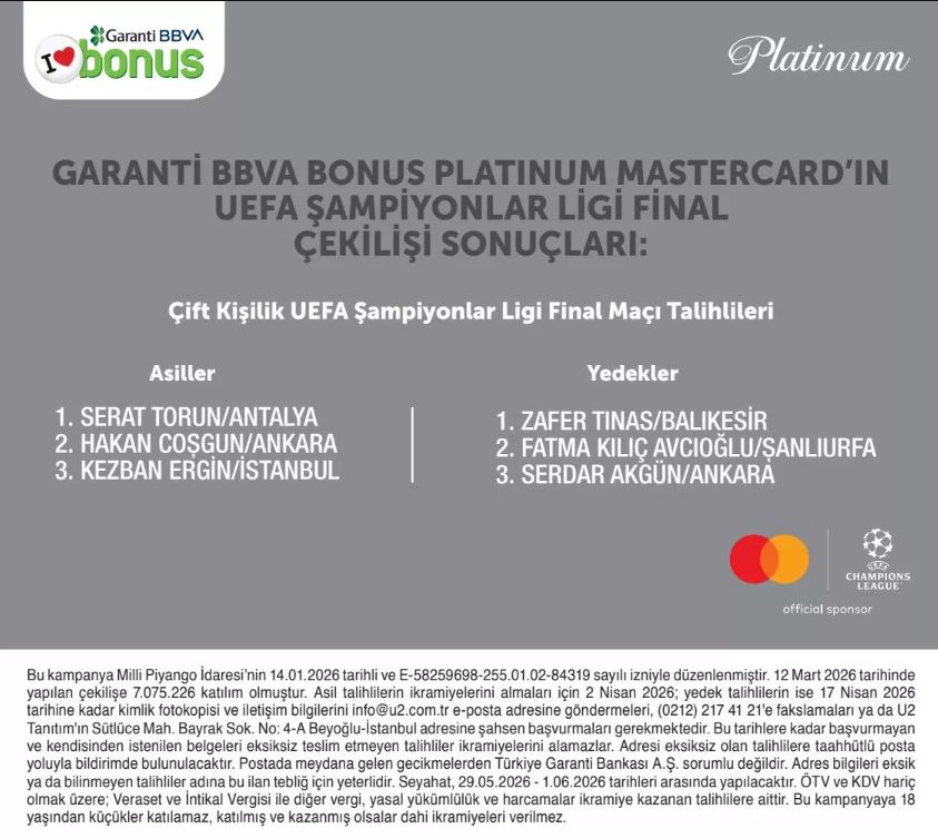 Garanti BBVA UEFA Final Çekilişi Sonuçları