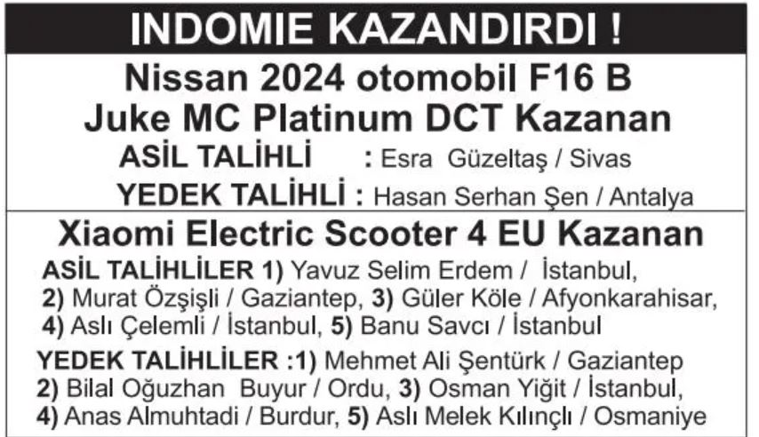 İndomie Çekiliş Sonuçları