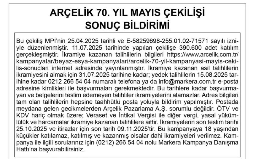 Arçelik 70. Yıl Mayıs Çekiliş Sonuçları Arçelik 70. Yıl Mayıs Çekiliş Sonuçları