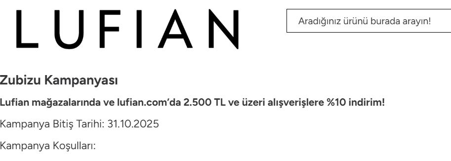 ZUBİZU ile Lufian alışverişine ekstra %10 hediye ZUBİZU ile Lufian alışverişine ekstra %10 hediye