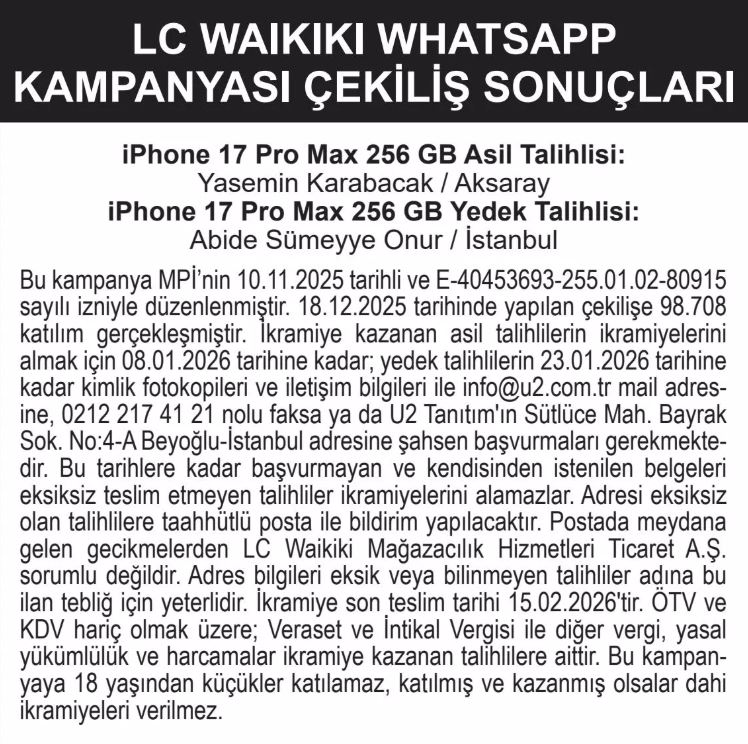 LC Waikiki Whatsapp Çekiliş sonuçları