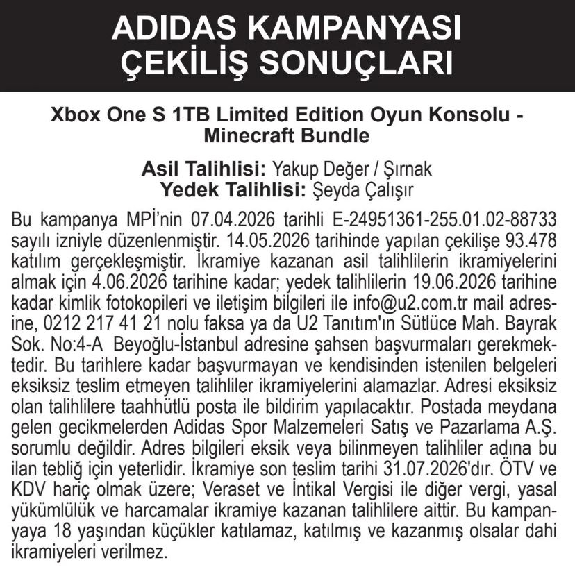 Adidas Çekiliş Sonuçları