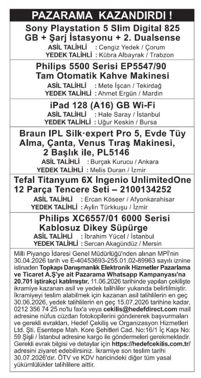 Pazarama Çekiliş Sonuçları