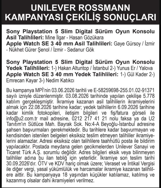 Rossmann Çekiliş Sonuçları