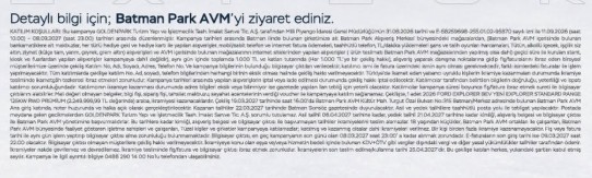 Batman Park AVM Ford Explorer Çekilişi koşulları